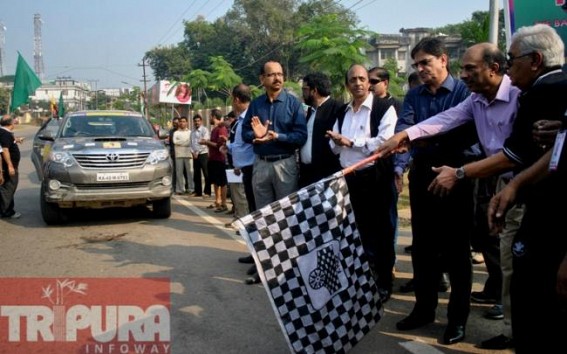 CS YP Singh flags off the BBIN trial car rally from Agartala